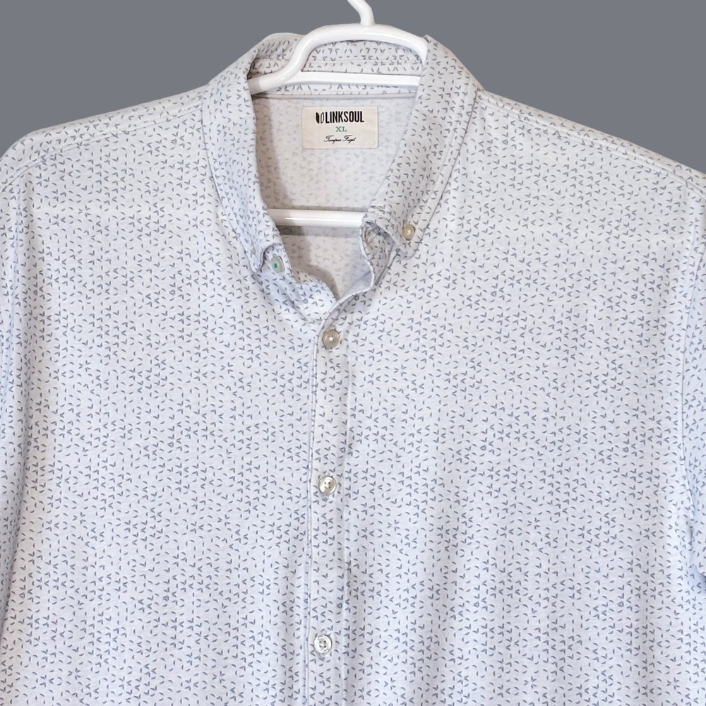 LinkSoul Mens XL Tempus Fugit Short Sleeve Button Down Shirt Geometric Print